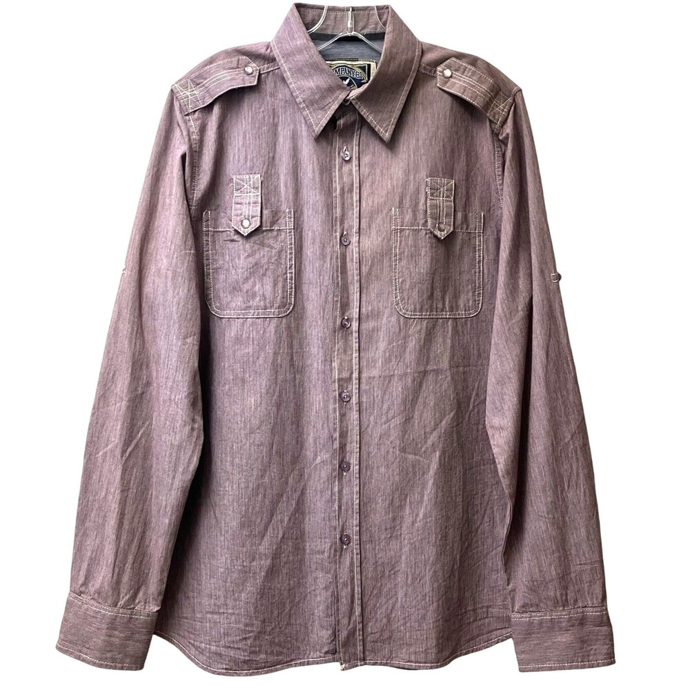 Company 81 Mens Shirt L Pink Long Sleeve Roll Tab Snap Pockets & Shoulder Straps